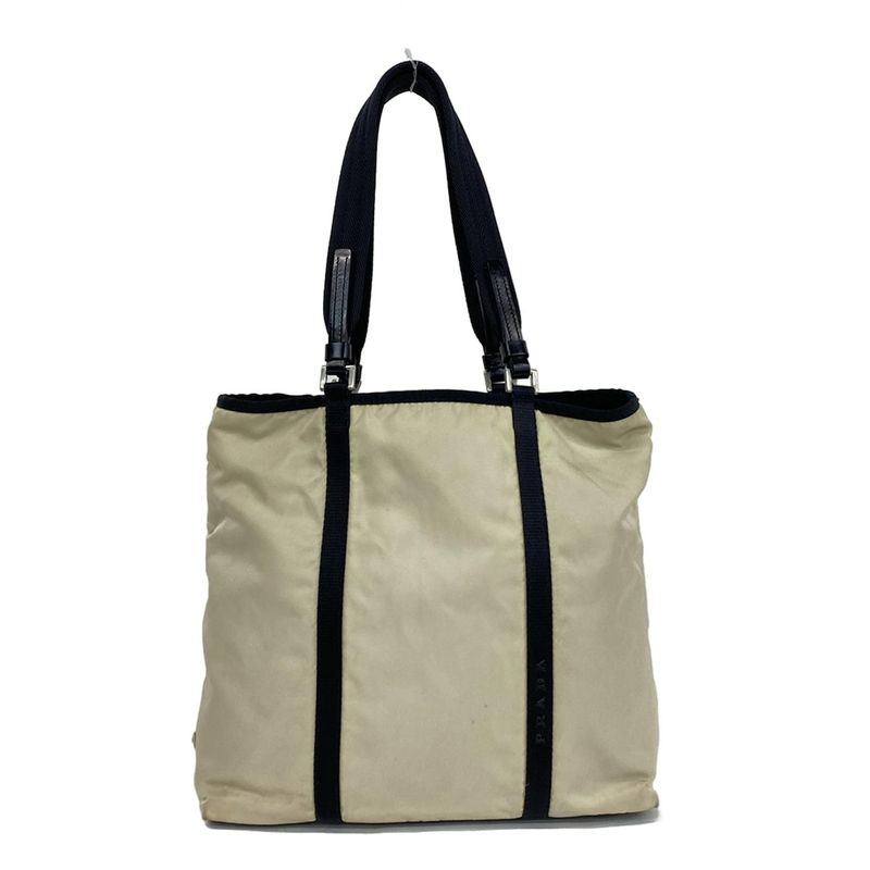 Prada Tote Bag - Ivory And Black Bicolor / Mini Tote / Logo / Triangle Logo