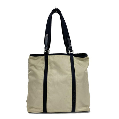 Prada Tote Bag - Ivory And Black Bicolor / Mini Tote / Logo / Triangle Logo