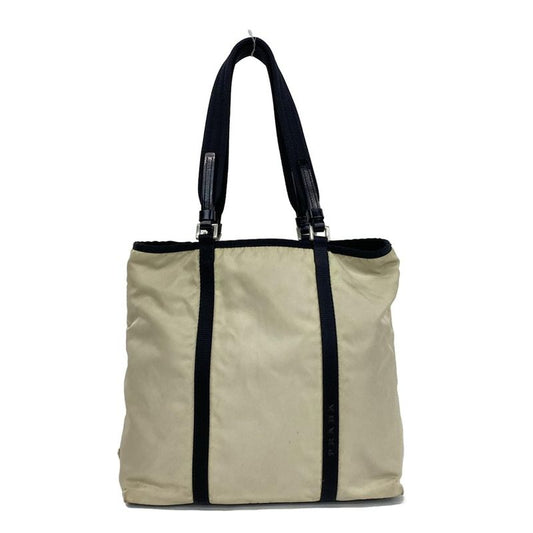 Prada Tote Bag - Ivory And Black Bicolor / Mini Tote / Logo / Triangle Logo