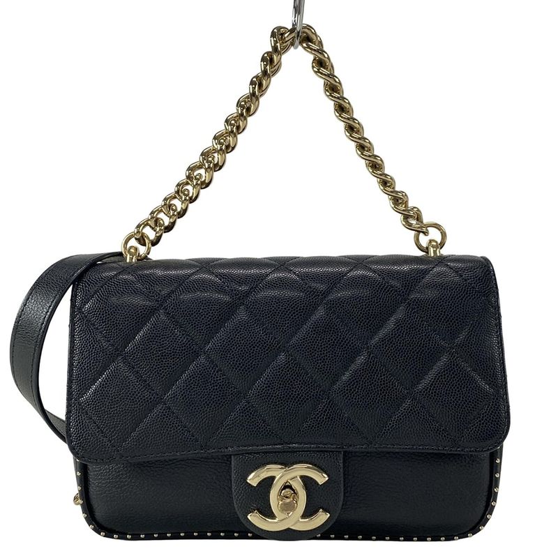 Chanel Shoulder Bag Matelasse Black Chain Shoulder / Studded / Gold Hardware /