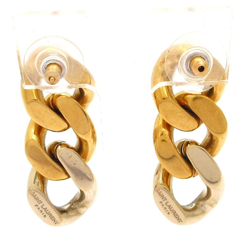 Saint Laurent Paris Earrings - Gold Signature/curved Chain/surgical