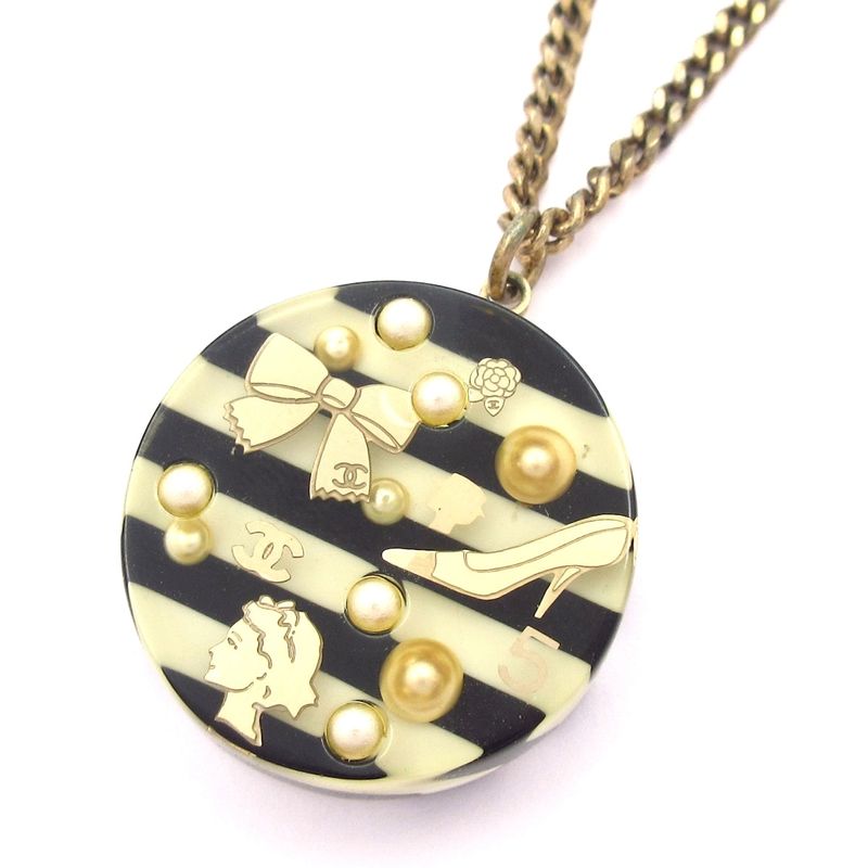 Chanel Necklace - Gold X Ivory X Black No5 / Striped / Coco Mark / Ribbon /