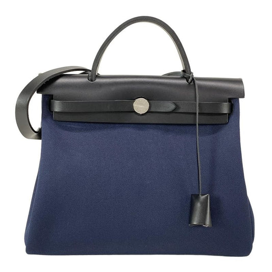 Hermes Handbag Herbag Zip PM Navy And Black Silver Hardware