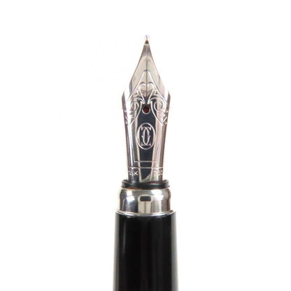 Cartier Louis Cartier Godron 18k Nib Black Gemstone M Nib Fountain Pen Silver