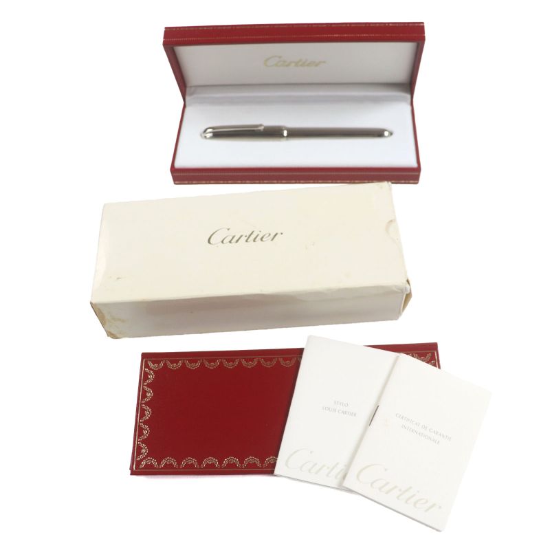 Cartier Louis Cartier Godron 18k Nib Black Gemstone M Nib Fountain Pen Silver
