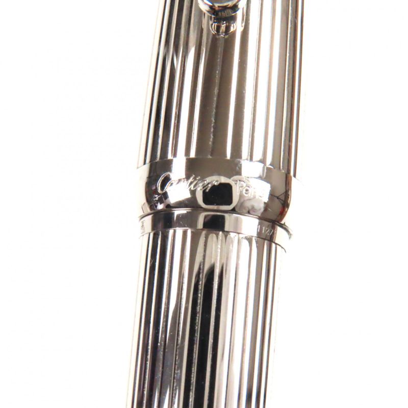 Cartier Louis Cartier Godron 18k Nib Black Gemstone M Nib Fountain Pen Silver