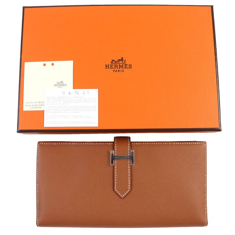 Hermes Bearn Souffle Vaume D'adam Gold Silver Hardware H Logo Long Wallet Long