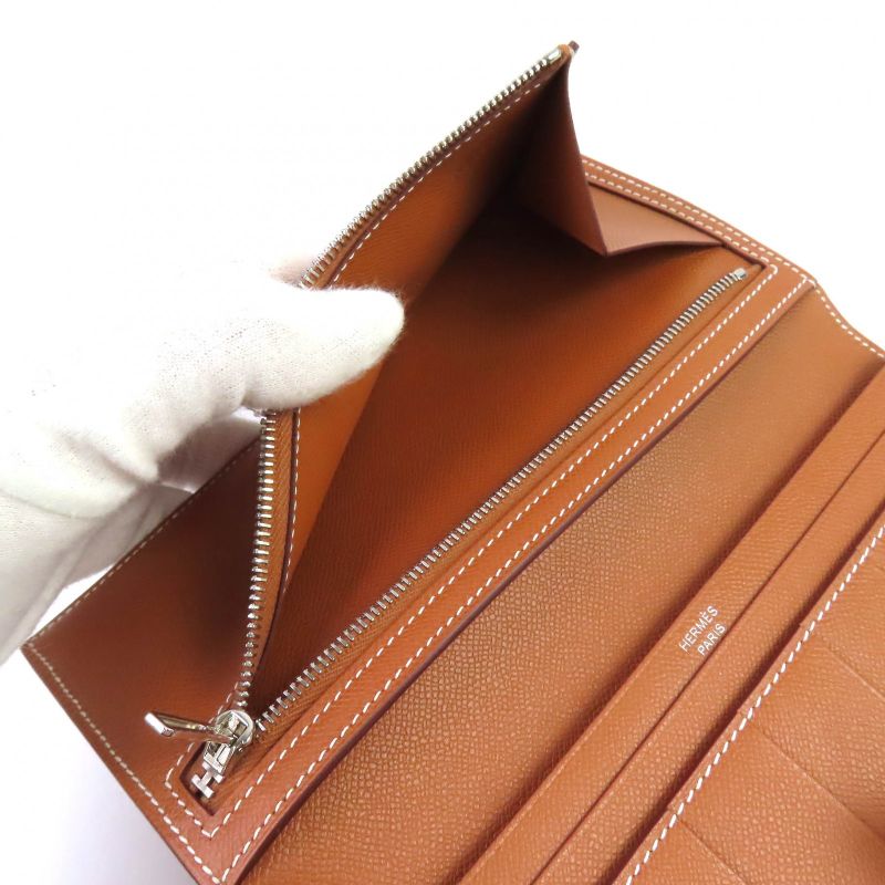 Hermes Bearn Souffle Vaume D'adam Gold Silver Hardware H Logo Long Wallet Long