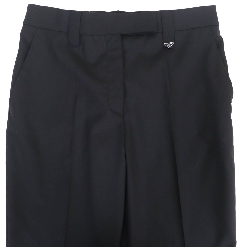 Prada 22AW P254g 98% Virgin Wool Triangle Logo Slacks Pants Black 38 Made In