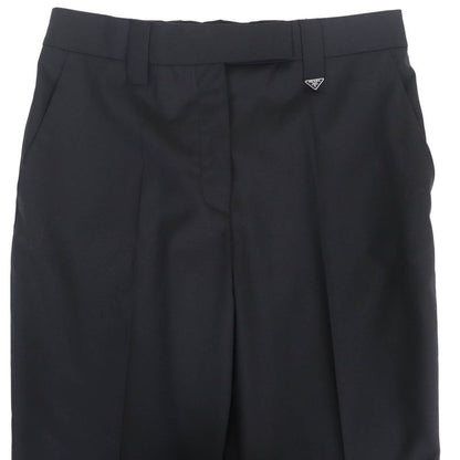 Prada 22AW P254g 98% Virgin Wool Triangle Logo Slacks Pants Black 38 Made In