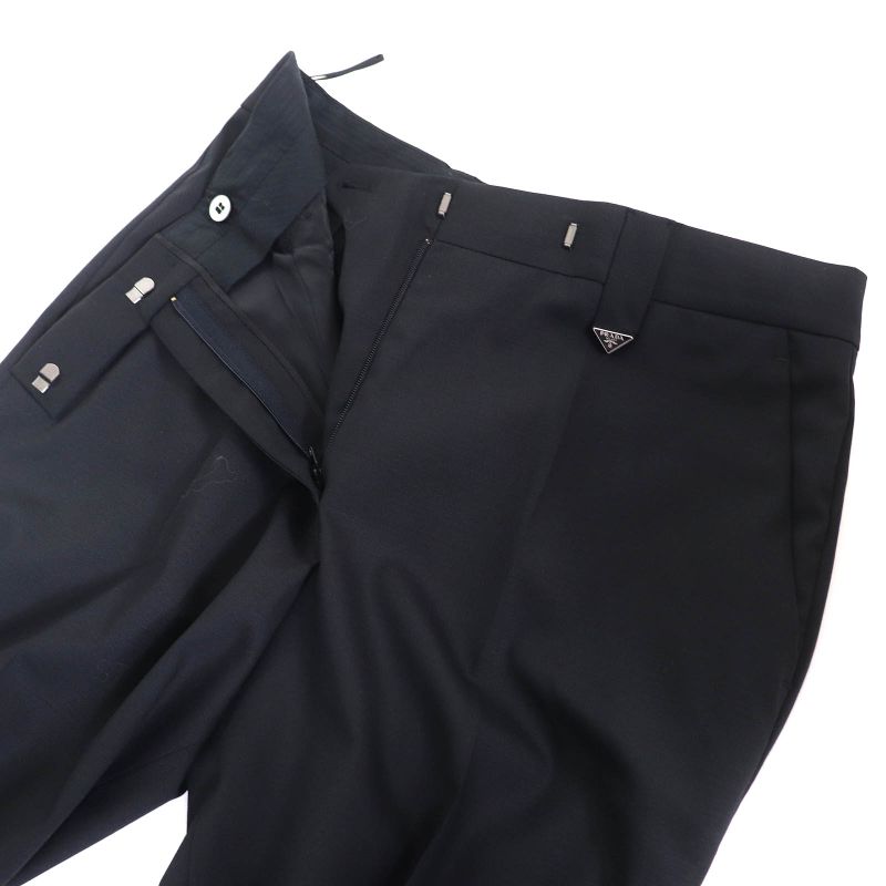 Prada 22AW P254g 98% Virgin Wool Triangle Logo Slacks Pants Black 38 Made In