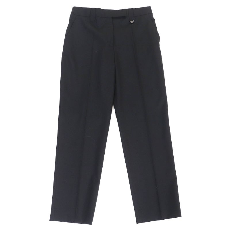 Prada 22AW P254g 98% Virgin Wool Triangle Logo Slacks Pants Black 38 Made In