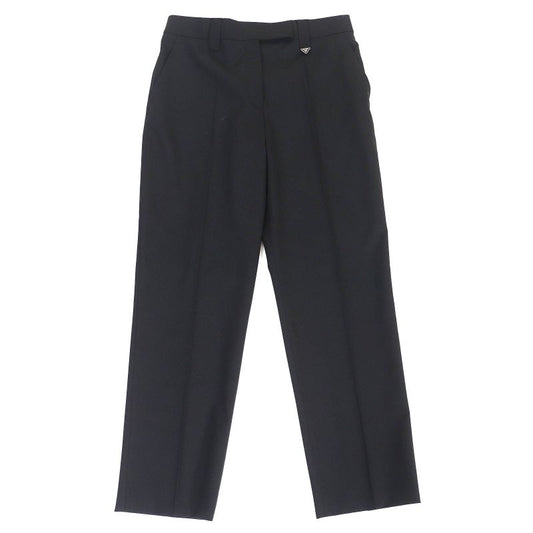 Prada 22AW P254g 98% Virgin Wool Triangle Logo Slacks Pants Black 38 Made In