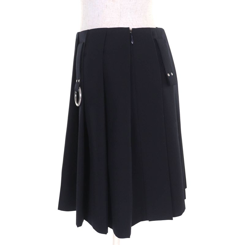 Prada 2024 P185y With Petticoat Metal Ring Wool Gabardine Mini Pleated Skirt
