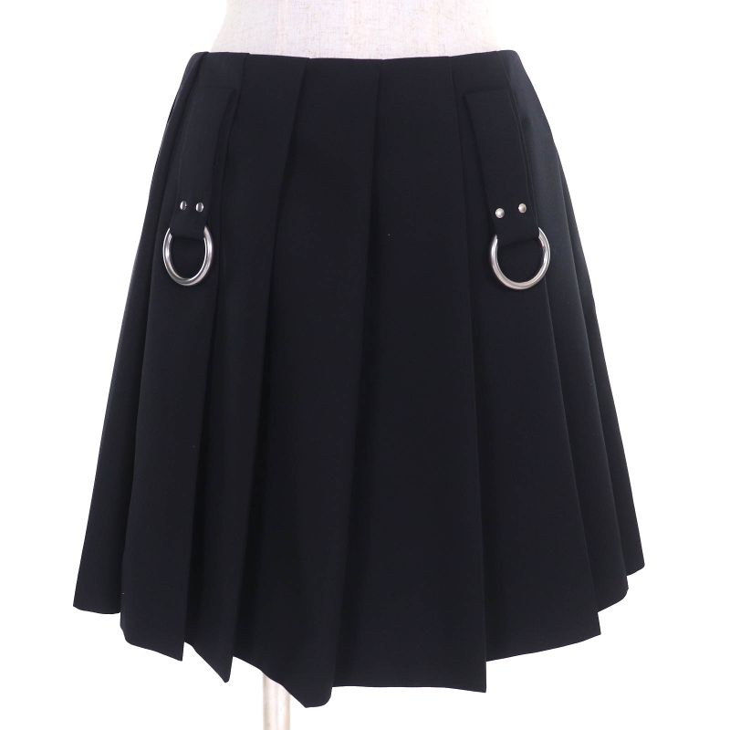 Prada 2024 P185y With Petticoat Metal Ring Wool Gabardine Mini Pleated Skirt