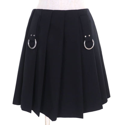 Prada 2024 P185y With Petticoat Metal Ring Wool Gabardine Mini Pleated Skirt