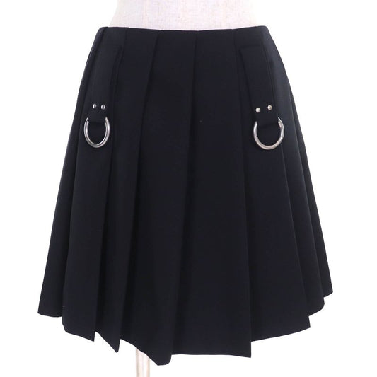 Prada 2024 P185y With Petticoat Metal Ring Wool Gabardine Mini Pleated Skirt
