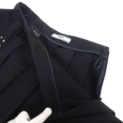Prada 2024 P185y With Petticoat Metal Ring Wool Gabardine Mini Pleated Skirt