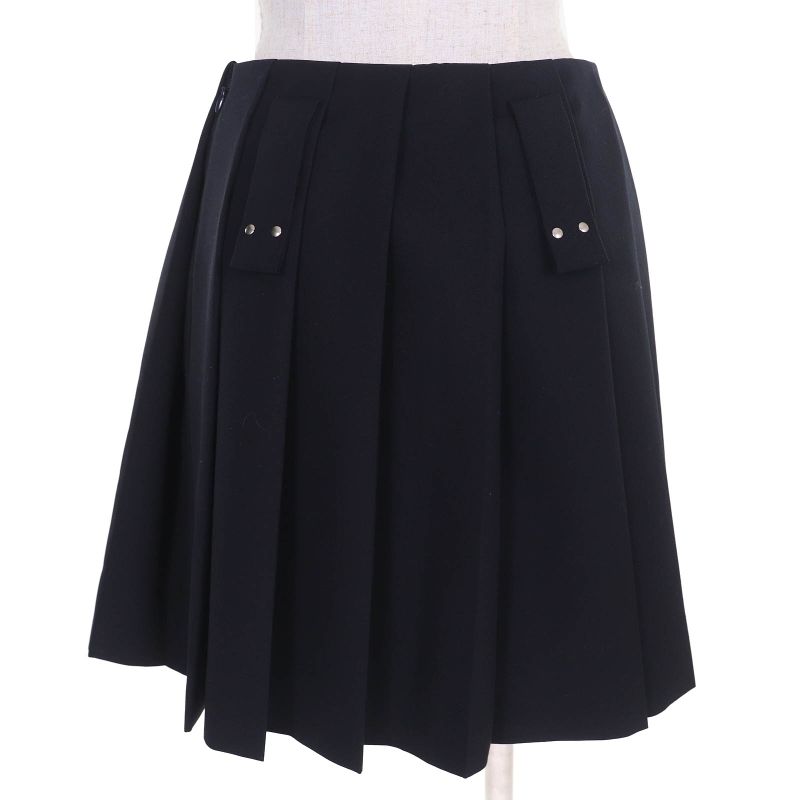 Prada 2024 P185y With Petticoat Metal Ring Wool Gabardine Mini Pleated Skirt