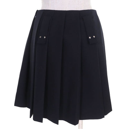 Prada 2024 P185y With Petticoat Metal Ring Wool Gabardine Mini Pleated Skirt