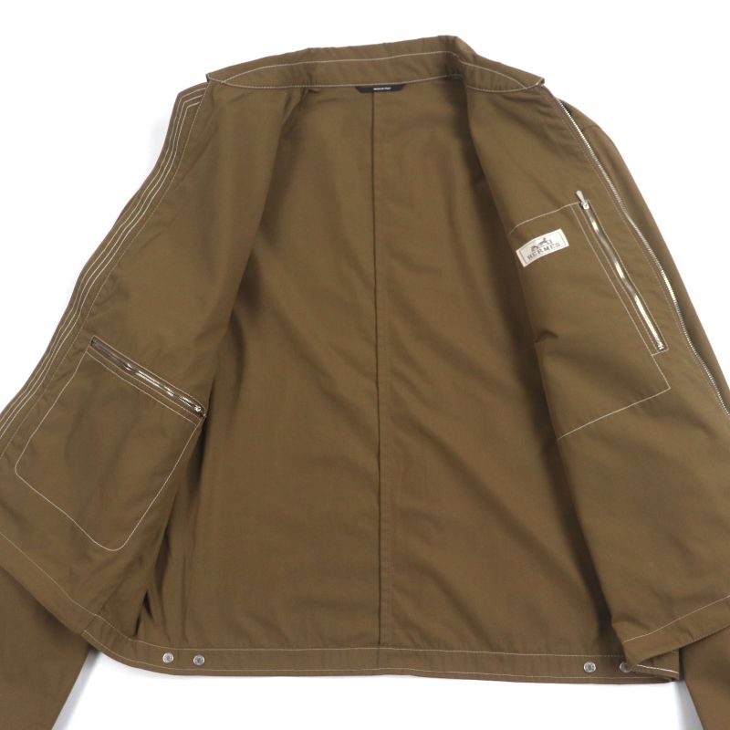 Hermes 24SS Serie Button Stitch Design Double Zip-up Jacket Brown 50 Made In