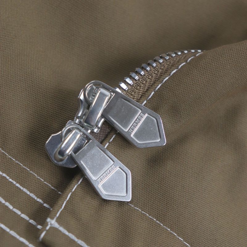 Hermes 24SS Serie Button Stitch Design Double Zip-up Jacket Brown 50 Made In