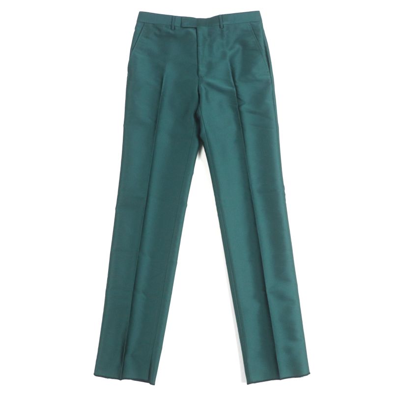Gucci 649614 Silk Blend Satin Glossy Pants Slacks Green 46 With Hangers Made