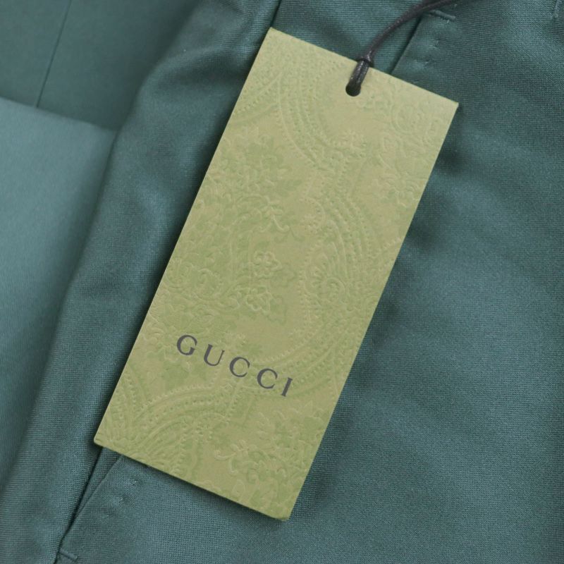 Gucci 649614 Silk Blend Satin Glossy Pants Slacks Green 46 With Hangers Made