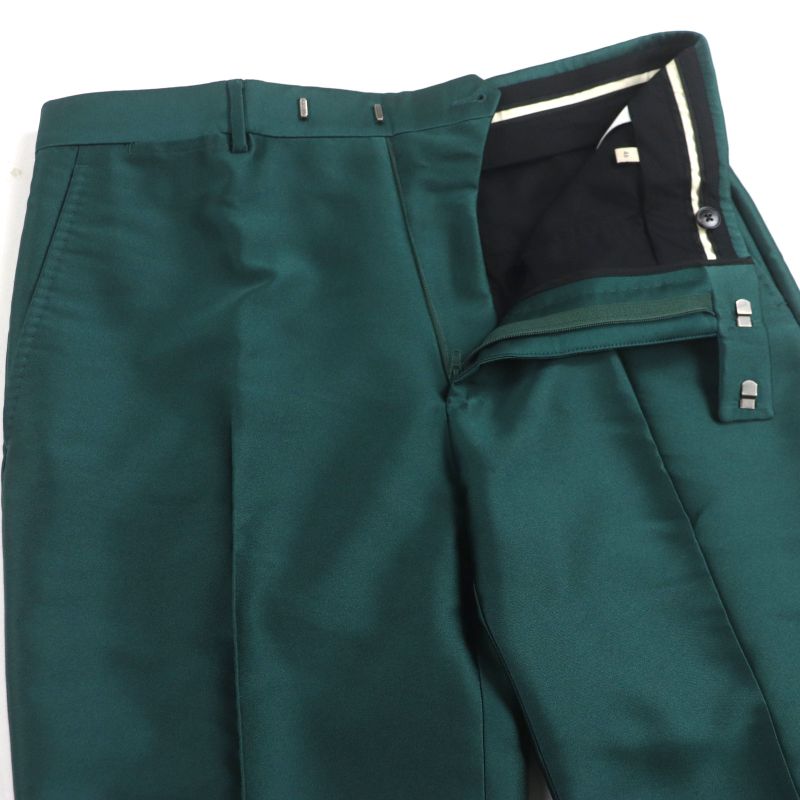 Gucci 649614 Silk Blend Satin Glossy Pants Slacks Green 46 With Hangers Made
