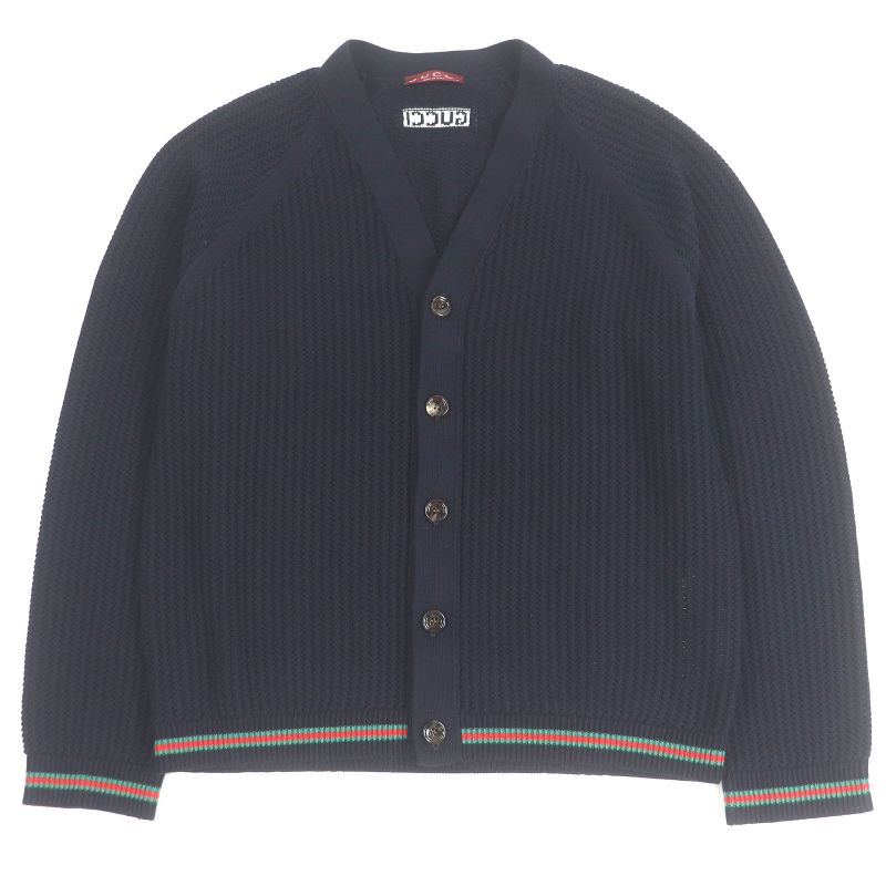 Gucci 24AW 788009 Cotton Jersey Knit Cardigan With Web Stripe Navy L With Box