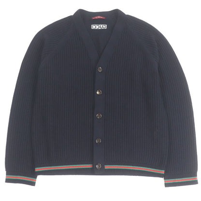 Gucci 24AW 788009 Cotton Jersey Knit Cardigan With Web Stripe Navy L With Box