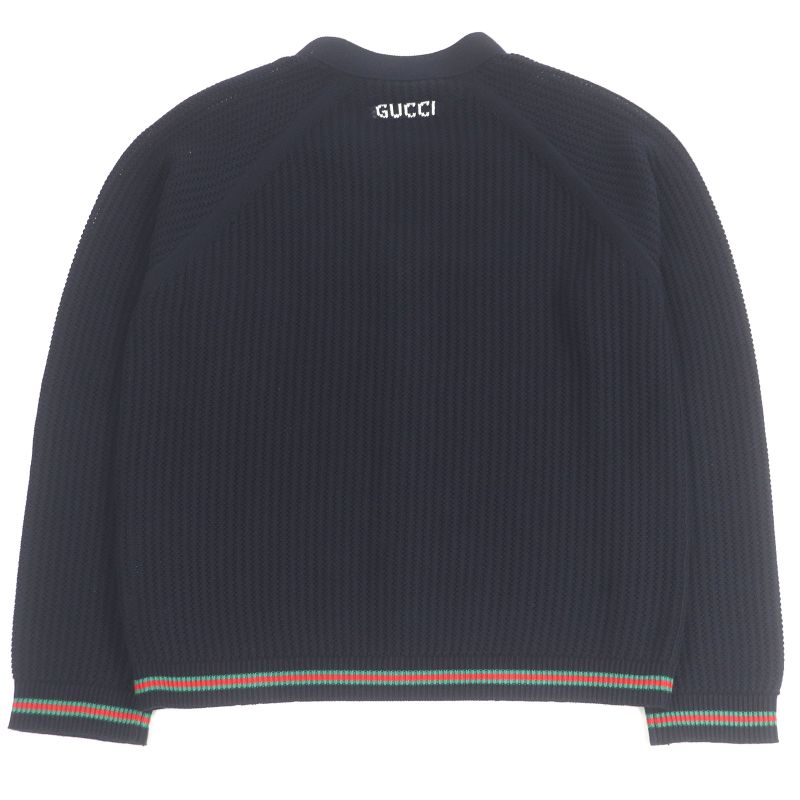 Gucci 24AW 788009 Cotton Jersey Knit Cardigan With Web Stripe Navy L With Box