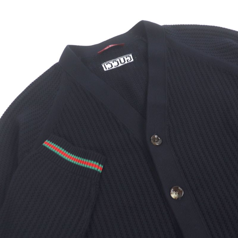 Gucci 24AW 788009 Cotton Jersey Knit Cardigan With Web Stripe Navy L With Box
