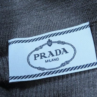Prada 2021 P24i1l 100% Silk Rhinestone Knit Short Sleeve Polo Shirt Top Grey 38