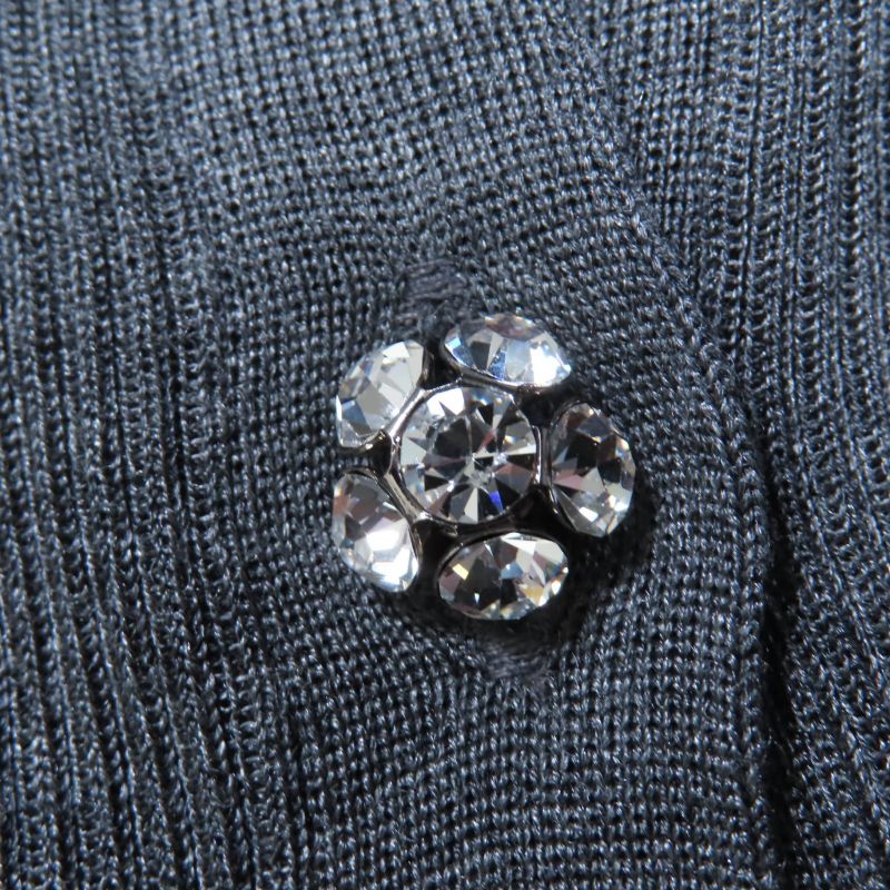 Prada 2021 P24i1l 100% Silk Rhinestone Knit Short Sleeve Polo Shirt Top Grey 38