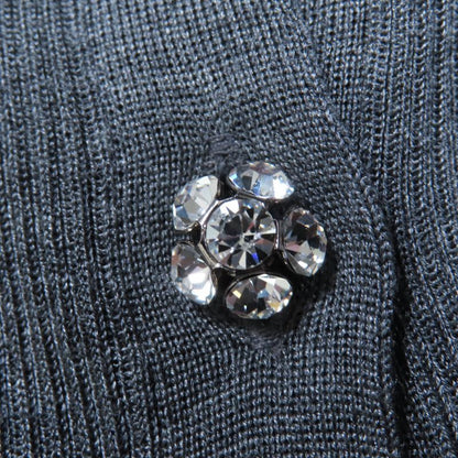 Prada 2021 P24i1l 100% Silk Rhinestone Knit Short Sleeve Polo Shirt Top Grey 38