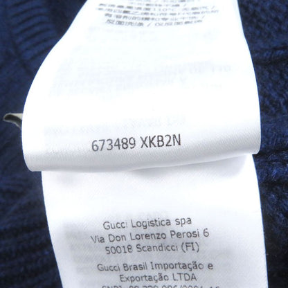 Gucci 673489 Cashmere Wool Webline Crew Neck Cable Knit Sweater Navy M Made In