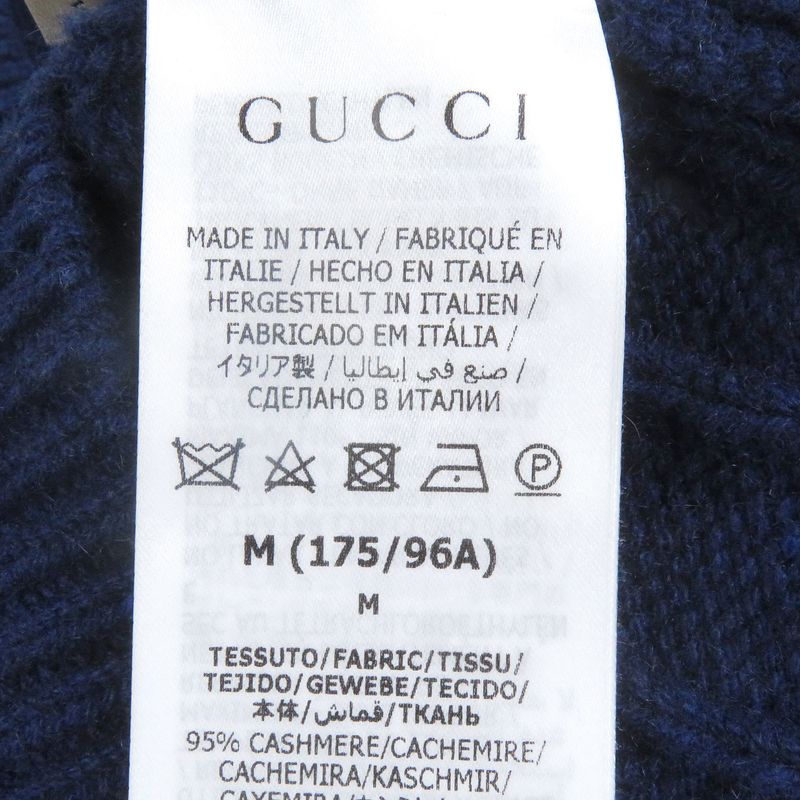 Gucci 673489 Cashmere Wool Webline Crew Neck Cable Knit Sweater Navy M Made In