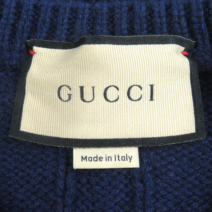 Gucci 673489 Cashmere Wool Webline Crew Neck Cable Knit Sweater Navy M Made In