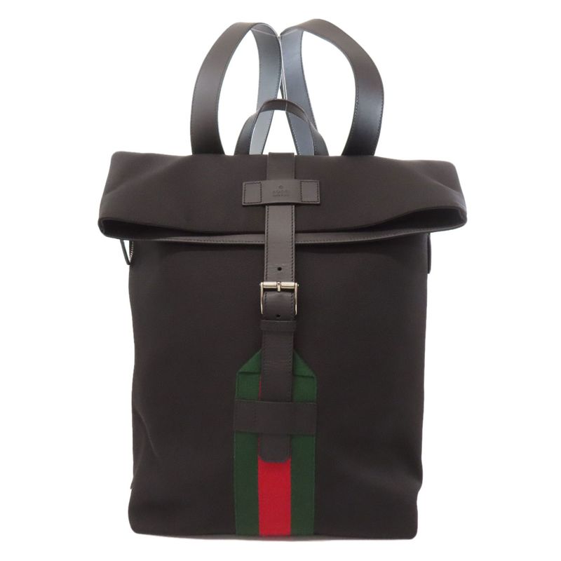 Gucci 619749 Sherry Line Backpack Daypack Nylon Canvas Leather Women