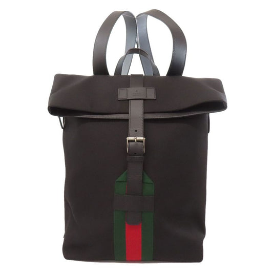 Gucci 619749 Sherry Line Backpack Daypack Nylon Canvas Leather Women