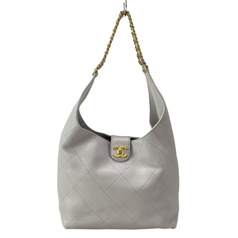 Chanel Shoulder Bag Matelasse Hobo Bag As5403 Light Gray Lambskin