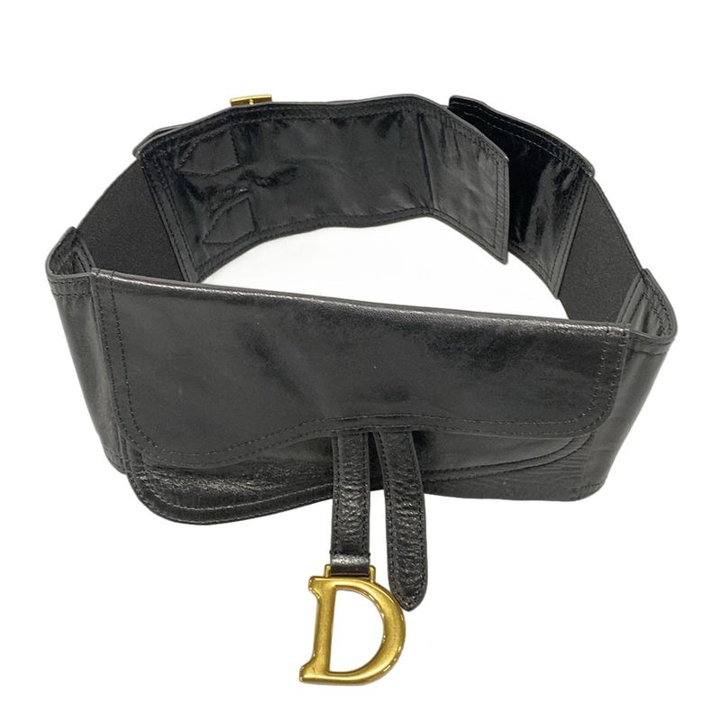 Dior/christian Dior Belt Saddle Belt Bag Black And Gold Wide Belt Leather