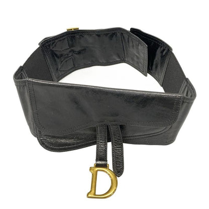 Dior/christian Dior Belt Saddle Belt Bag Black And Gold Wide Belt Leather