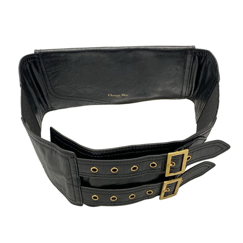 Dior/christian Dior Belt Saddle Belt Bag Black And Gold Wide Belt Leather