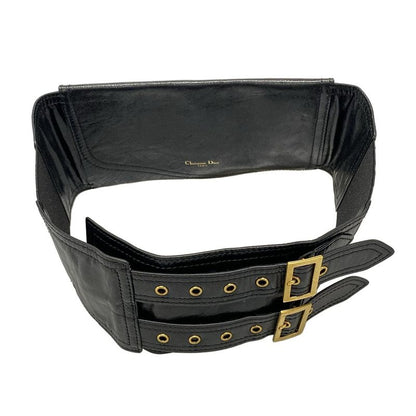 Dior/christian Dior Belt Saddle Belt Bag Black And Gold Wide Belt Leather