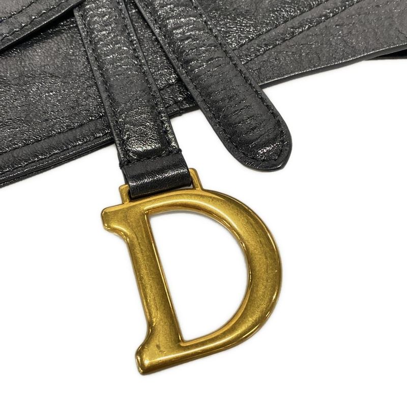Dior/christian Dior Belt Saddle Belt Bag Black And Gold Wide Belt Leather