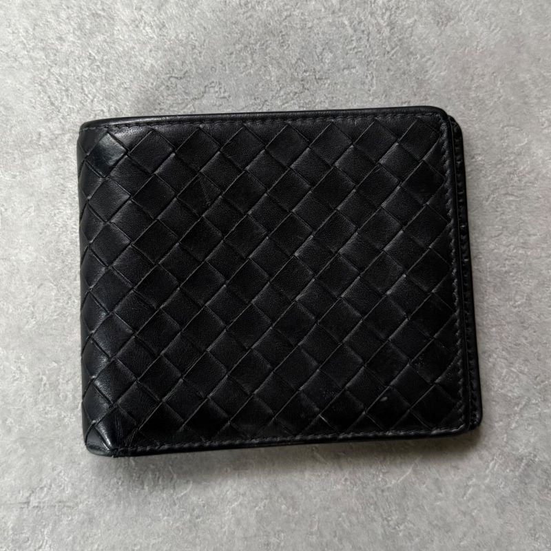 Bottega Veneta Intrecciato Bifold Wallet Billfold Black Calf Leather Men's