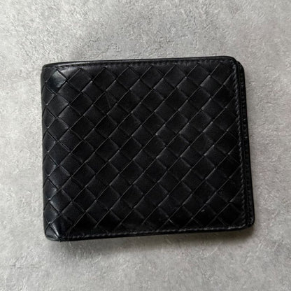 Bottega Veneta Intrecciato Bifold Wallet Billfold Black Calf Leather Men's