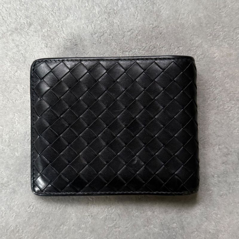 Bottega Veneta Intrecciato Bifold Wallet Billfold Black Calf Leather Men's